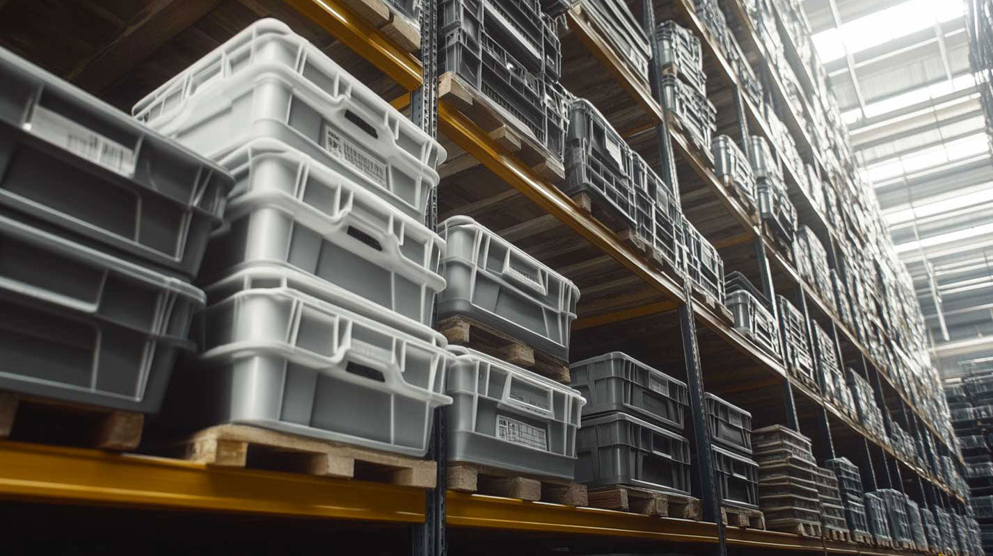 Cajas plásticas apilables, ventiladas o con tapa para la parte trasera de la tienda